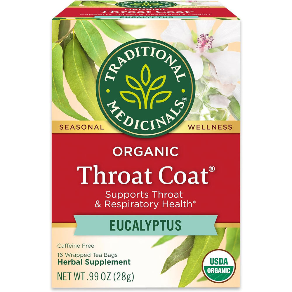 Traditional Medicinals Tea, Organic Throat Coat Eucalyptus, Throat and Respiratory Support, 16 Tea Bags