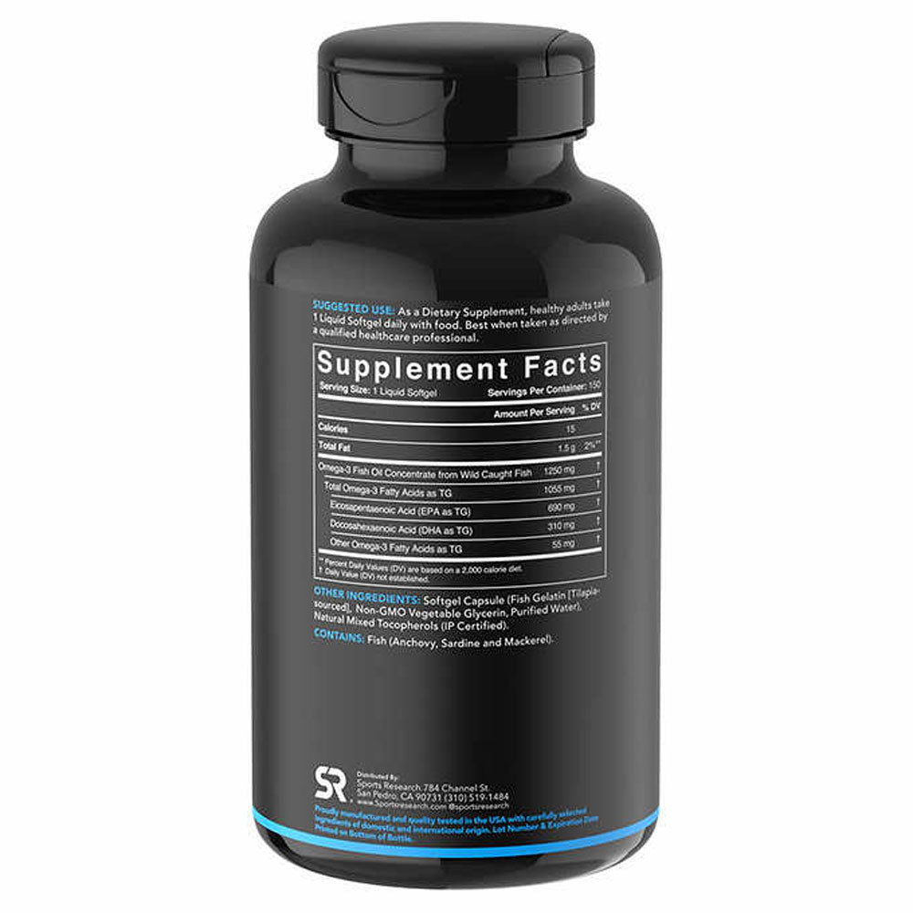 Sports Research Triple Strength Omega-3 Fish Oil, 150 Fish Softgels