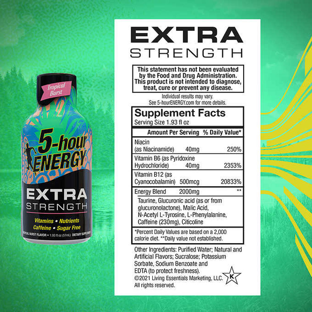5-hour Energy Shot, Extra Strength, Tropical Burst, 1.93 fl oz, 24 ct