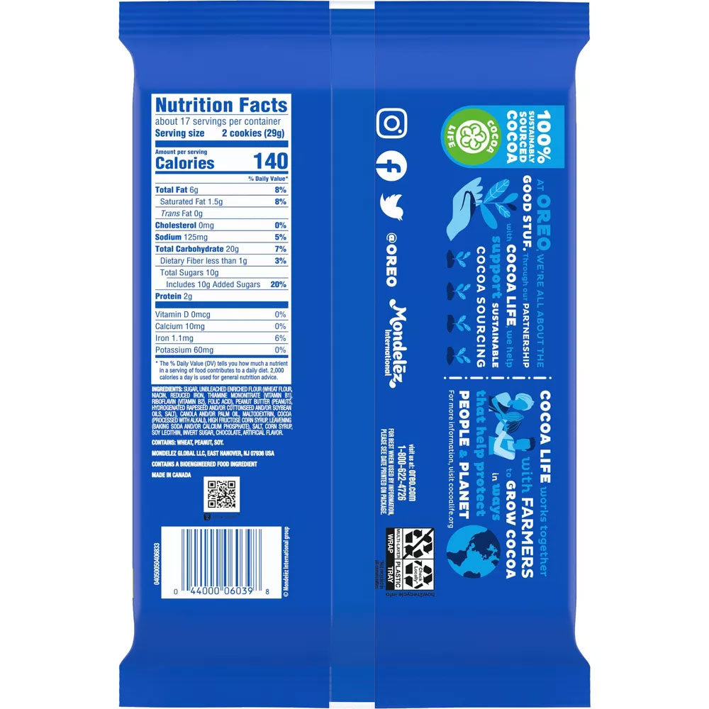 OREO Peanut Butter Flavor Creme Chocolate Sandwich Cookies Family Size - 17oz
