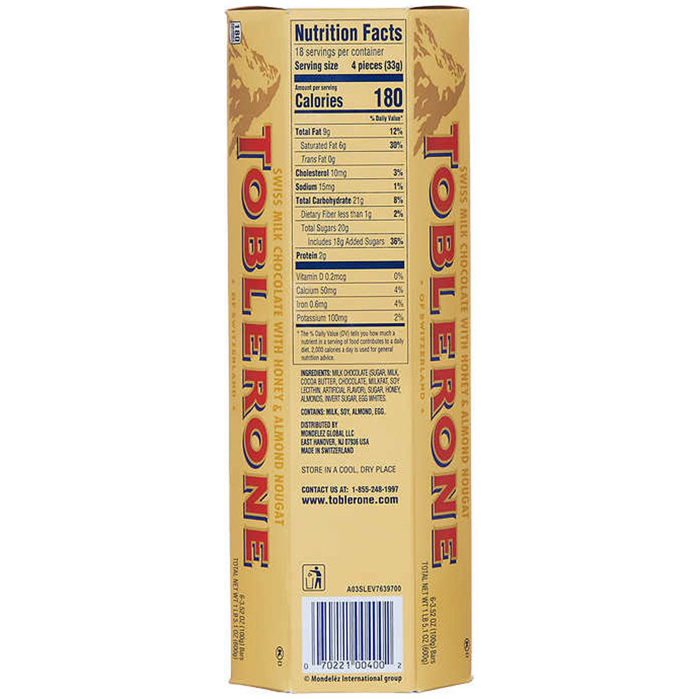 Toblerone Swiss Milk Chocolate Bar, 3.52 oz, 6 ct