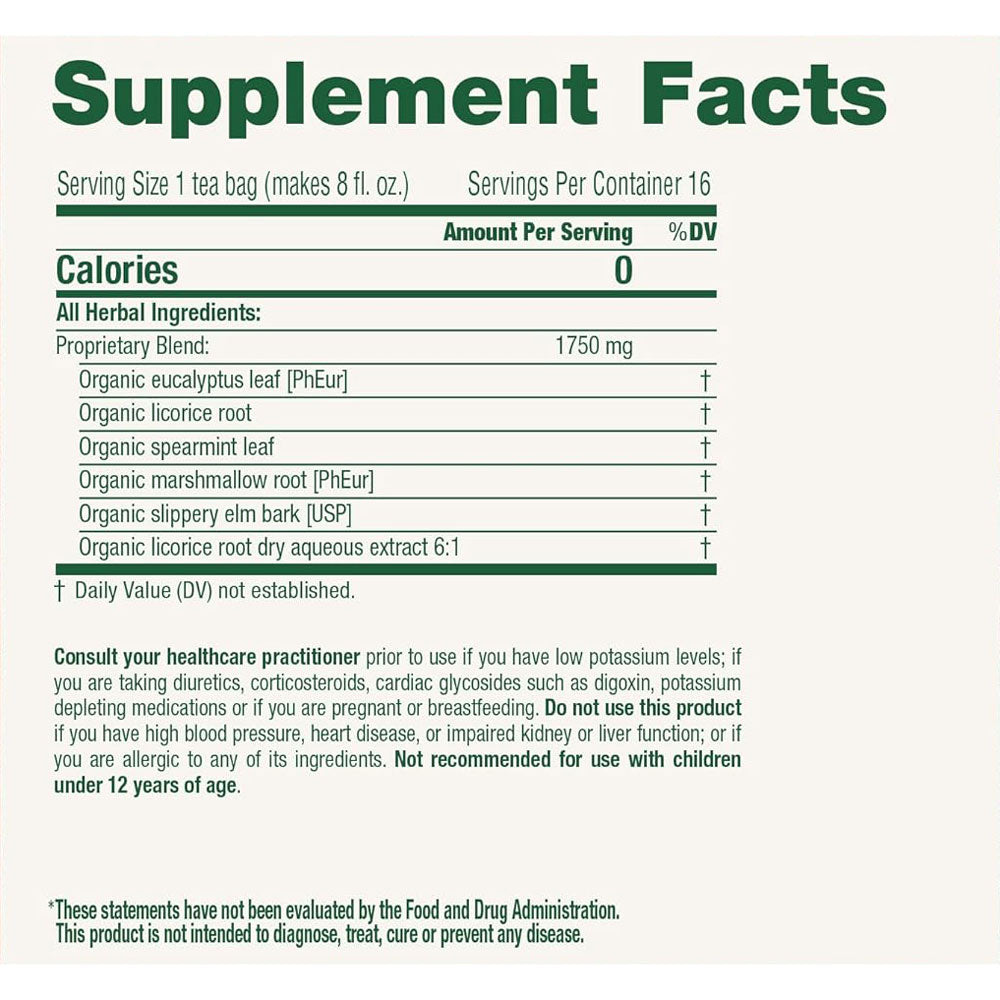 Traditional Medicinals Tea, Organic Throat Coat Eucalyptus, Throat and Respiratory Support, 16 Tea Bags