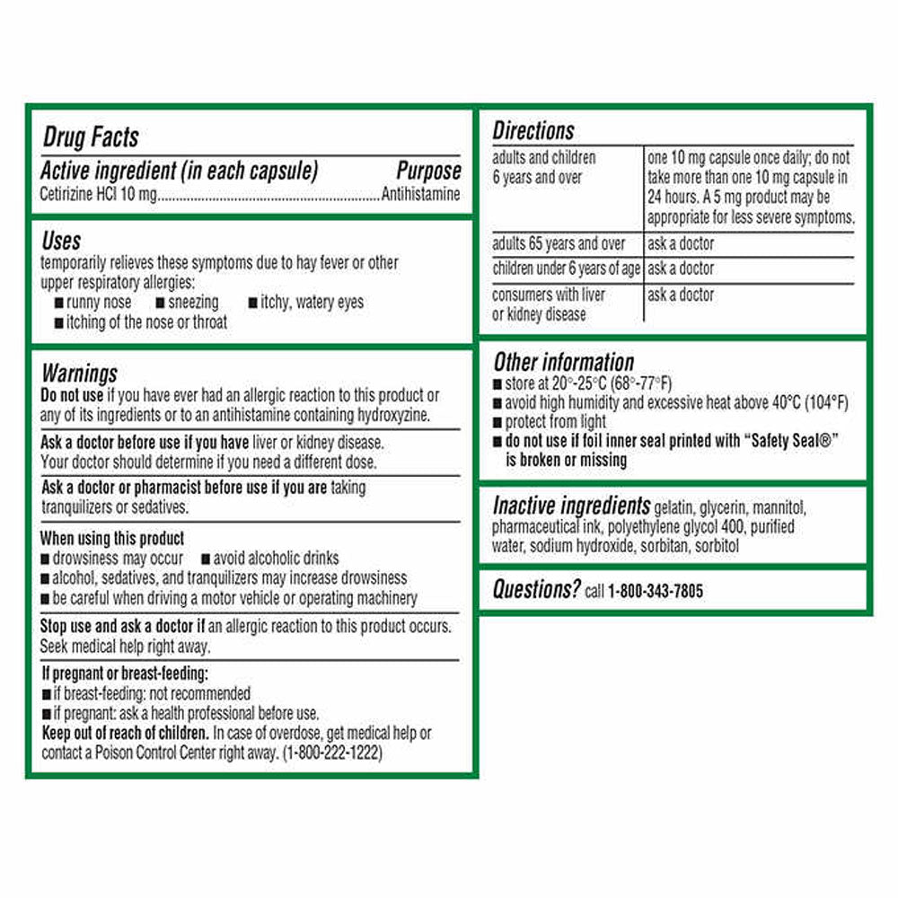 Zyrtec 24 Hour Allergy Relief Antihistamine Cetirizine HCl 10 mg, 65 Liquid Gels