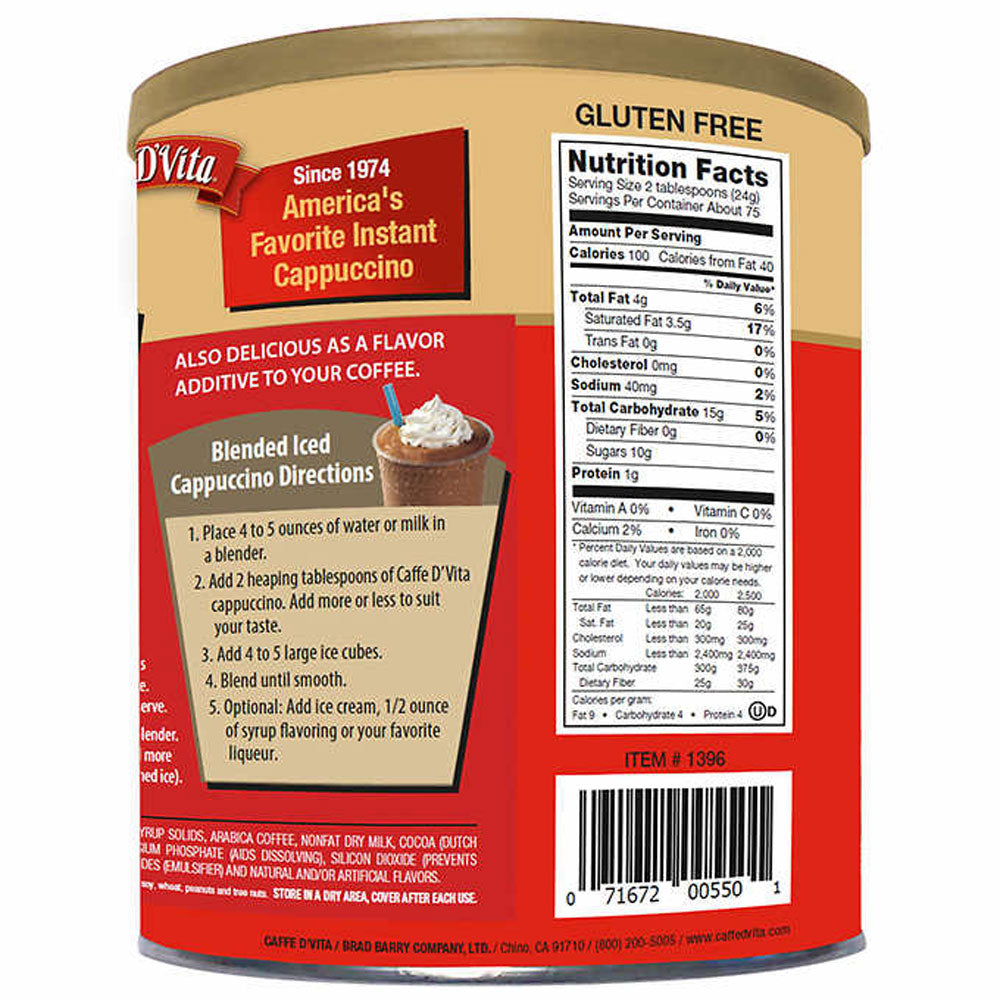 Caffe D'Vita, Instant Mocha Cappuccino, 4 lbs
