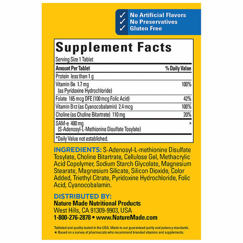 Nature Made SAM-e Advanced, 400 mg, 60 Tablets