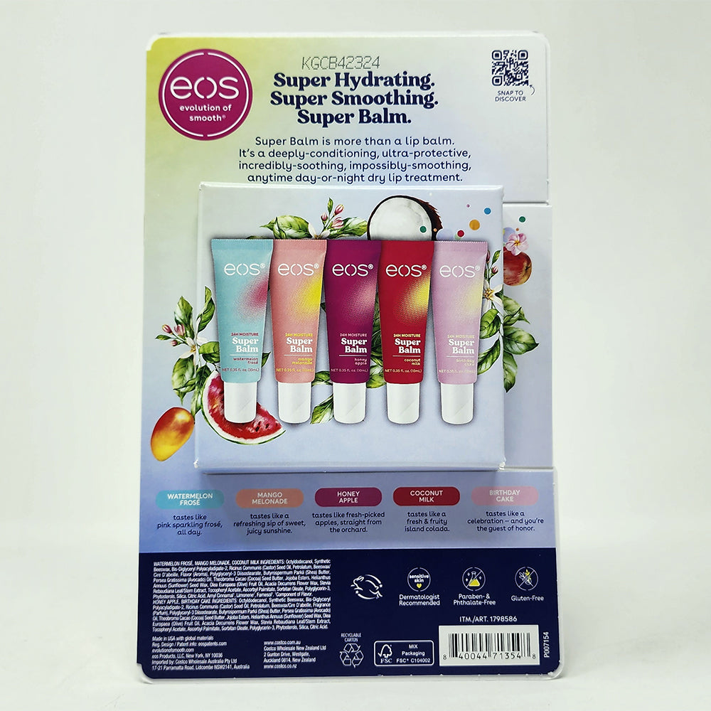 EOS 24 Hour Super Lip Balm Watermelon Mango Honey Birthday, 0.35 fl oz, 5 Ct