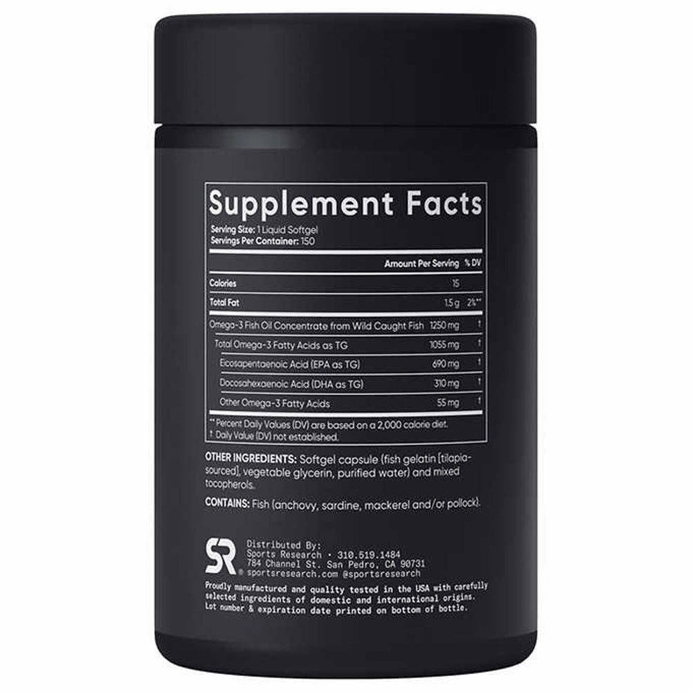 Sports Research Triple Strength Omega-3 Fish Oil, 150 Fish Softgels