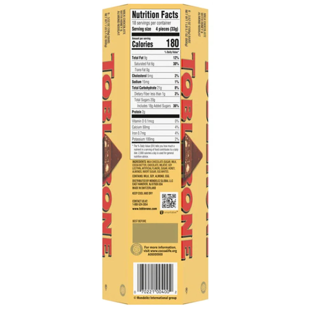 Toblerone Swiss Milk Chocolate Bar, 3.52 oz, 6 ct