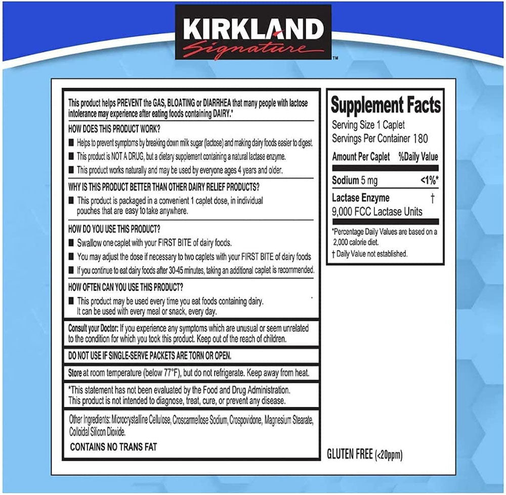 Kirkland Signature Fast Acting Lactase - 180 Caplets
