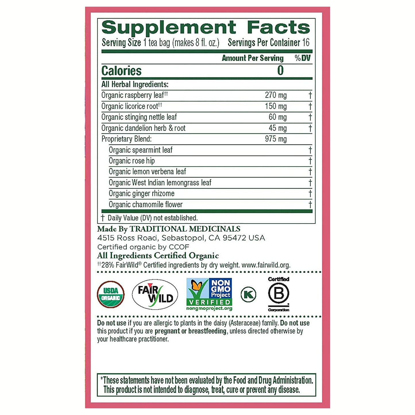 Traditional Medicinals Organic Healthy Cycle Raspberry Leaf Herbal Tea, Supports a Healthy Menstrual Cycle, (Pack of 1) - 16 Tea Bags