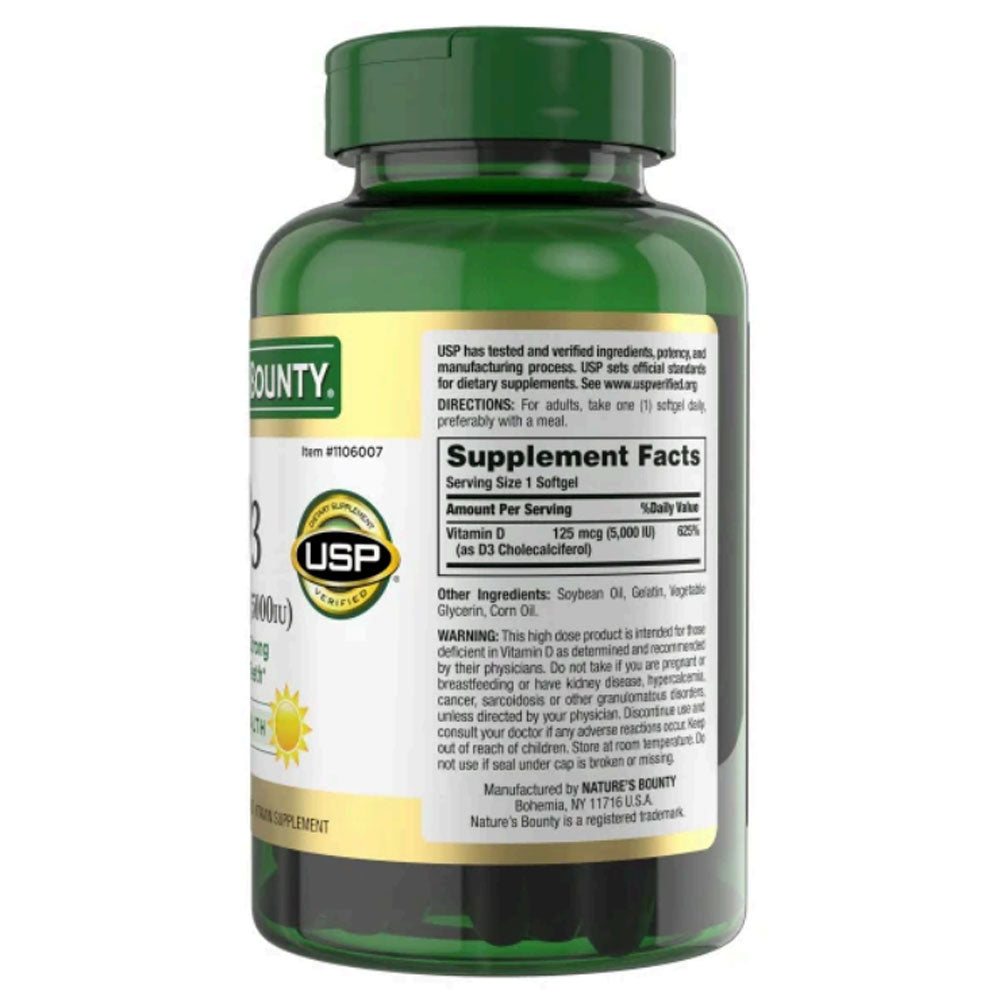 Nature's Bounty Vitamin D3 125 mcg, 400 Softgels
