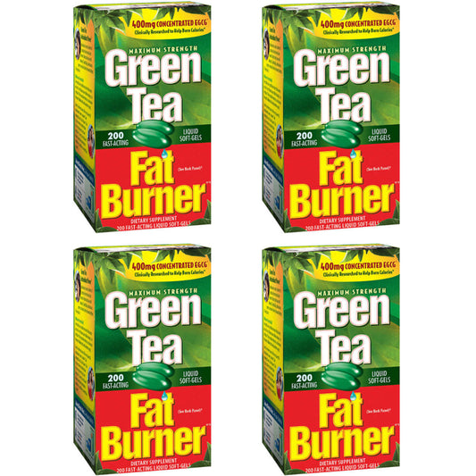 Four (4) of Green Tea Fat Burner, 200 Liquid Soft-Gels