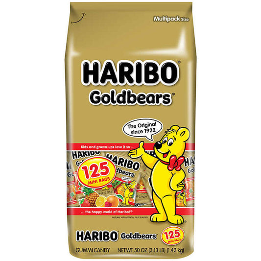 Haribo Goldbears Gummi Candy, Mini Bags, 0.4 oz, 125 ct