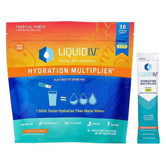 Liquid I.V. Hydration Multiplier, 30 Individual Serving Stick Packs in Resealable Pouch, Tropical Punch