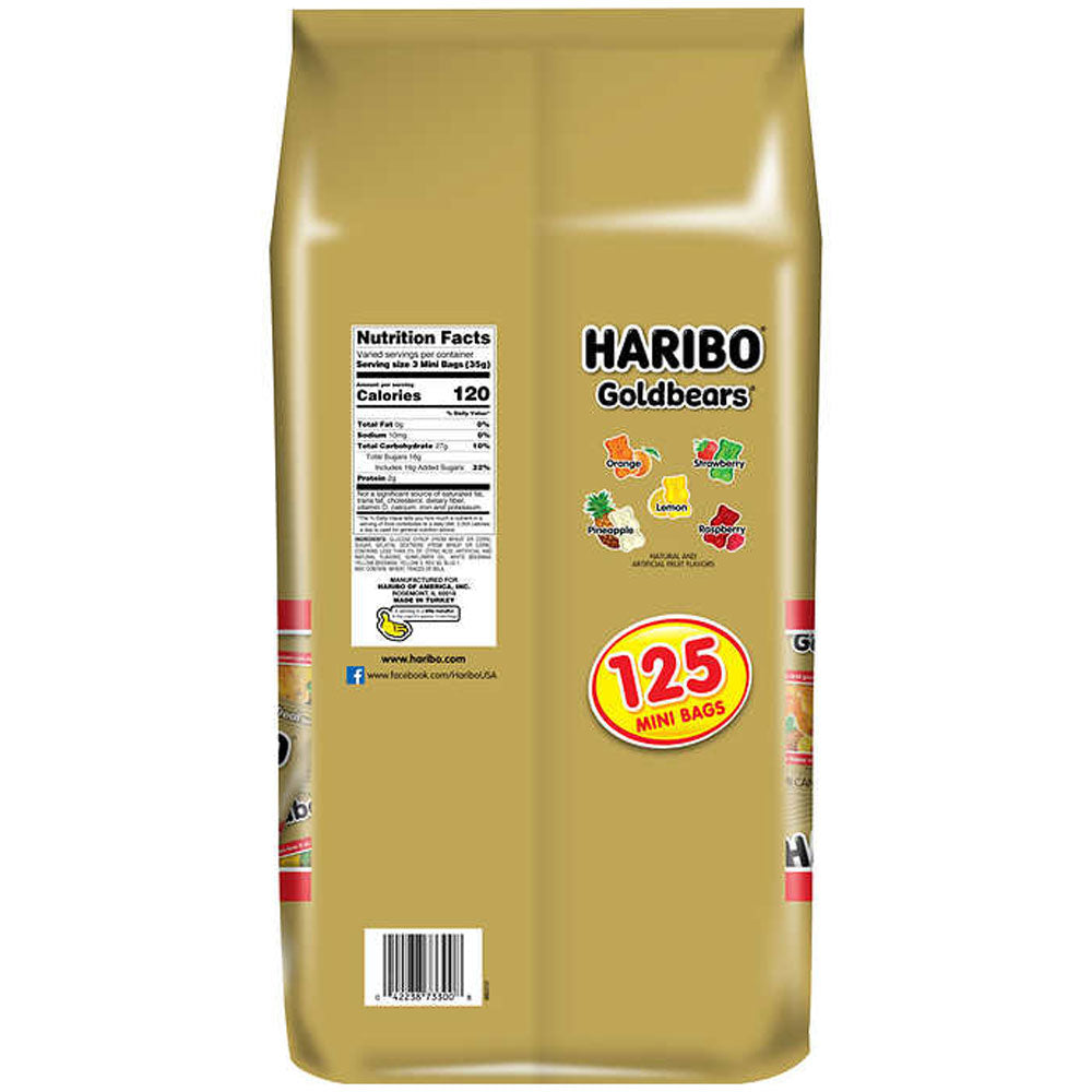 Haribo Goldbears Gummi Candy, Mini Bags, 0.4 oz, 125 ct
