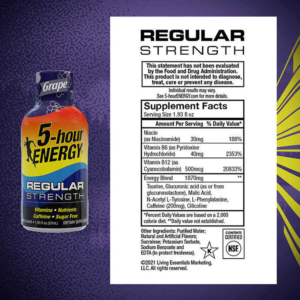5-hour Energy Shot, Regular Strength, Grape, 1.93 fl oz, 24 ct