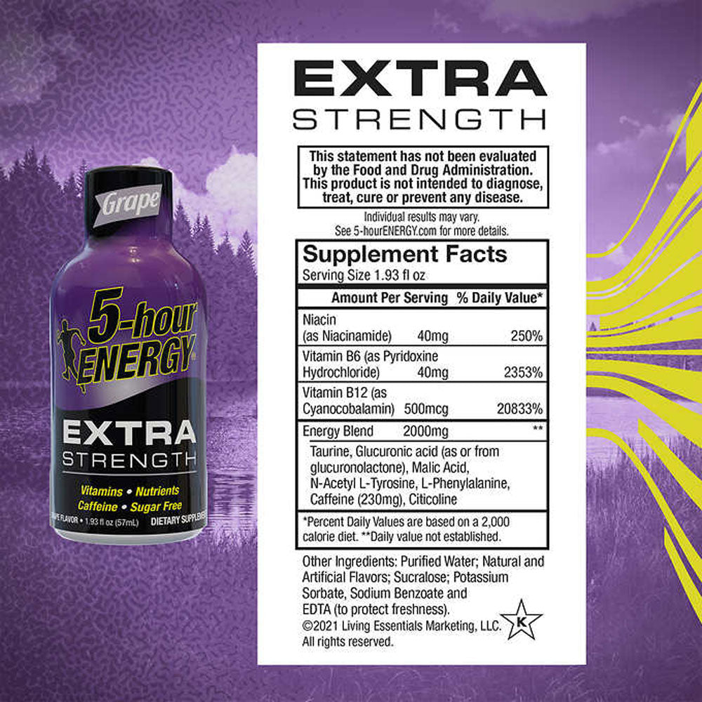 5-hour Energy Shot, Extra Strength, Grape, 1.93 fl oz, 24 ct