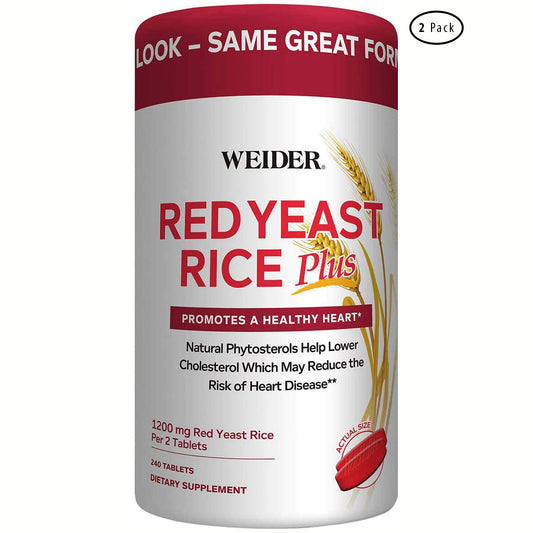 Weider Red Yeast Rice Plus 2-Pack with Phytosterols 1200 mg per 2 Tablets (240 Tablets X 2)