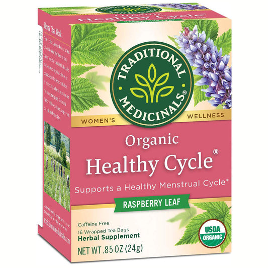 Traditional Medicinals Organic Healthy Cycle Raspberry Leaf Herbal Tea, Supports a Healthy Menstrual Cycle, (Pack of 1) - 16 Tea Bags
