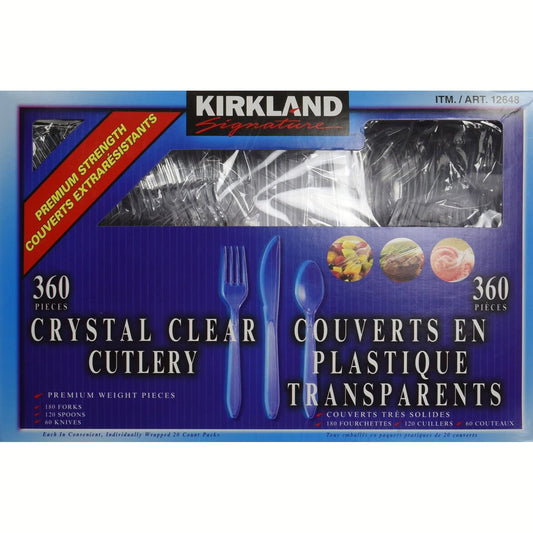 Kirkland Signature - Heavyweight Clear Cutlery - 360 Pieces - Includes Weight Plastic Forks, Spoons and Knives