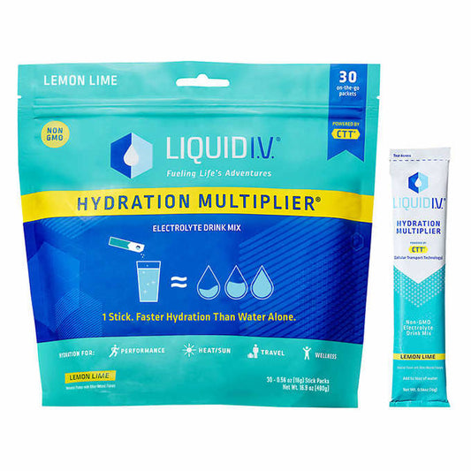 Liquid I.V. Hydration Multiplier, Lemon Lime 30 Individual Serving Stick Packs in Resealable Pouch
