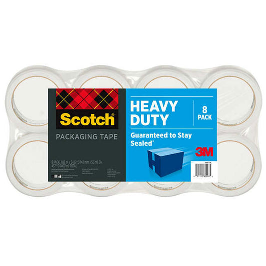 Scotch Heavy Duty Packaging Tape, 8 Rolls, 1.88in X 54.6YD each, Total 436 YD