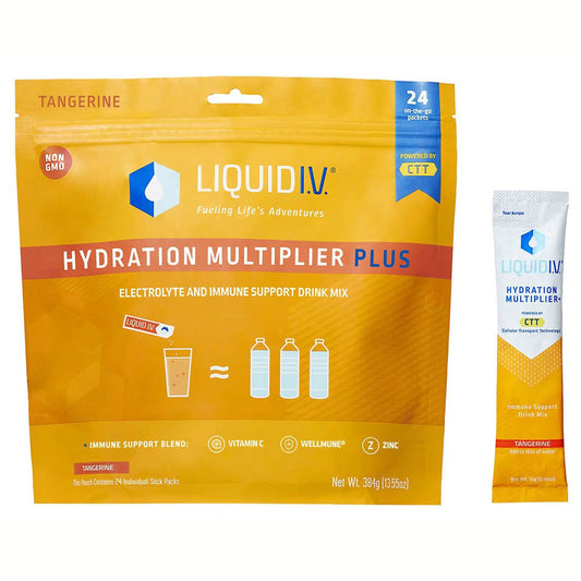 Liquid I.V. Hydration Multiplier Plus Immune Support, Resealable Pouch, 13.55 Oz, Tangerine, Pack of 24
