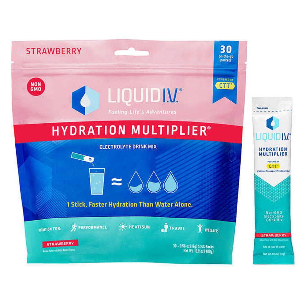 Liquid I.V. Hydration Multiplier, Electrolyte Powder, Easy Open Packets, Supplement Drink Mix (Strawberry 30 Count)