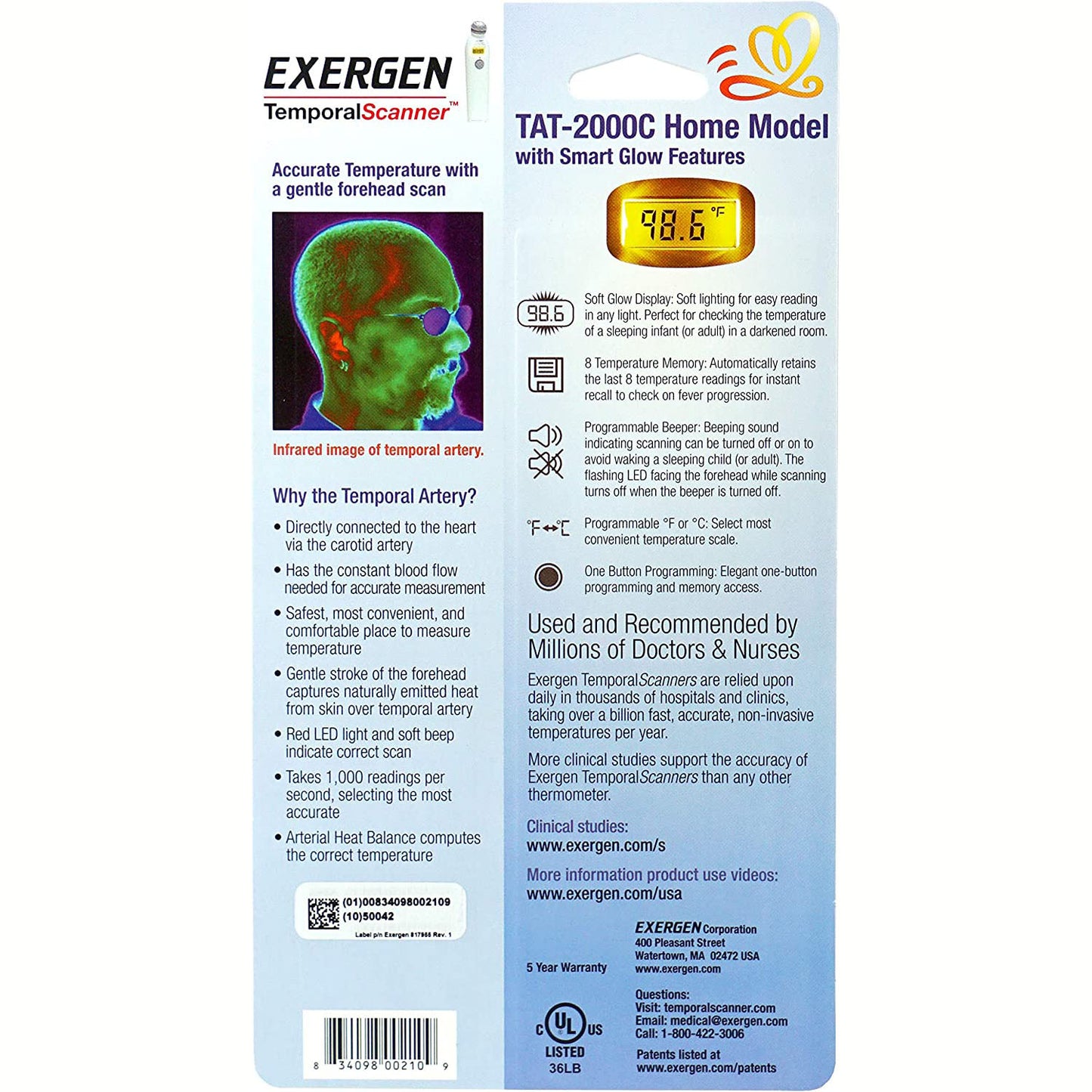 Exergen Temporal Scan Forehead Artery Baby Thermometer Tat-2000c Scanner