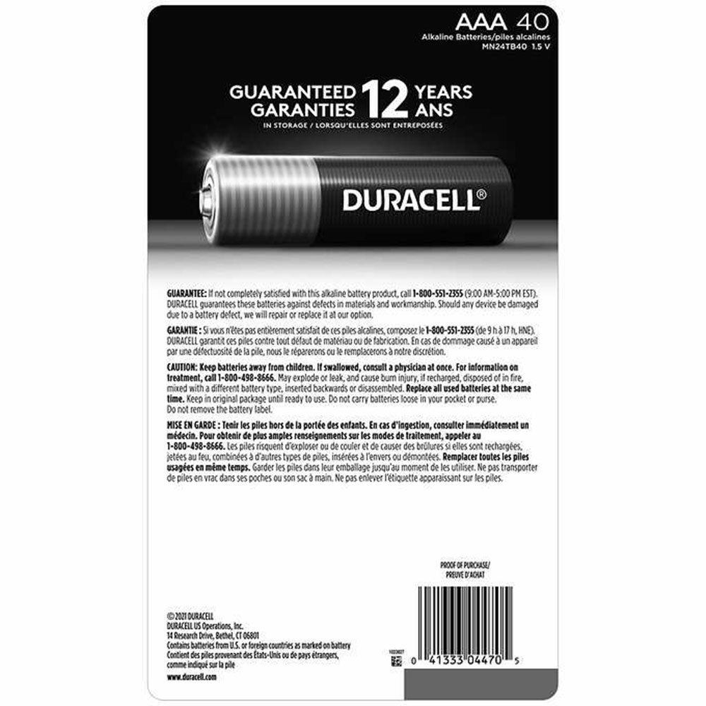 Duracell Coppertop Alkaline AAA Batteries, 40-count